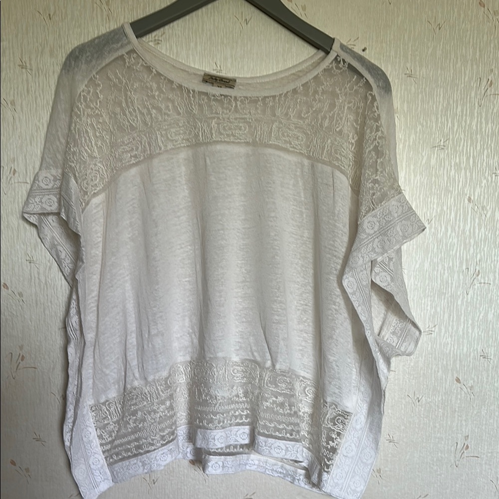 Lucky Brand White Short Sleeve Boxy Blouse- size xs